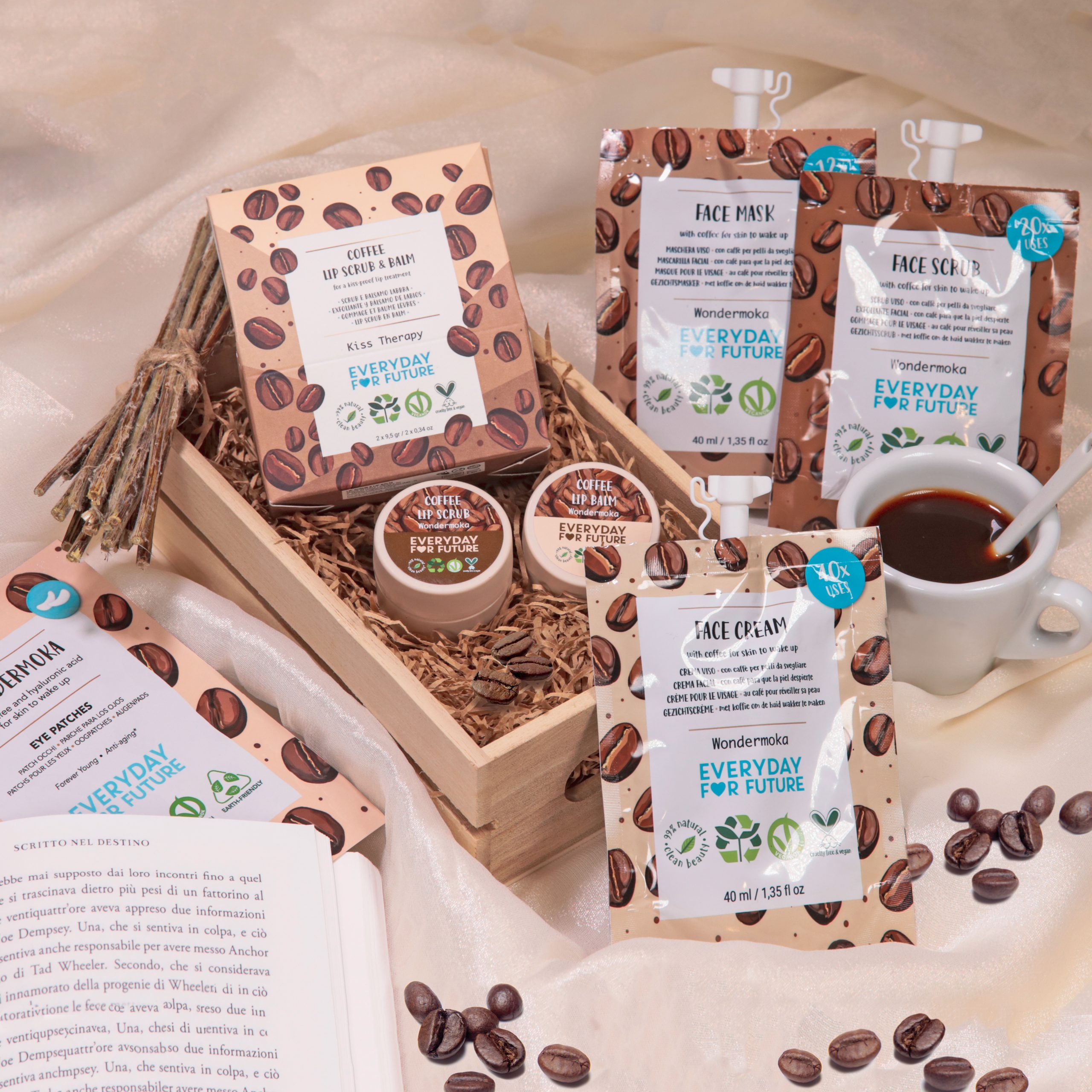 Linea skincare Wondermoka con estratti di olio di caffè