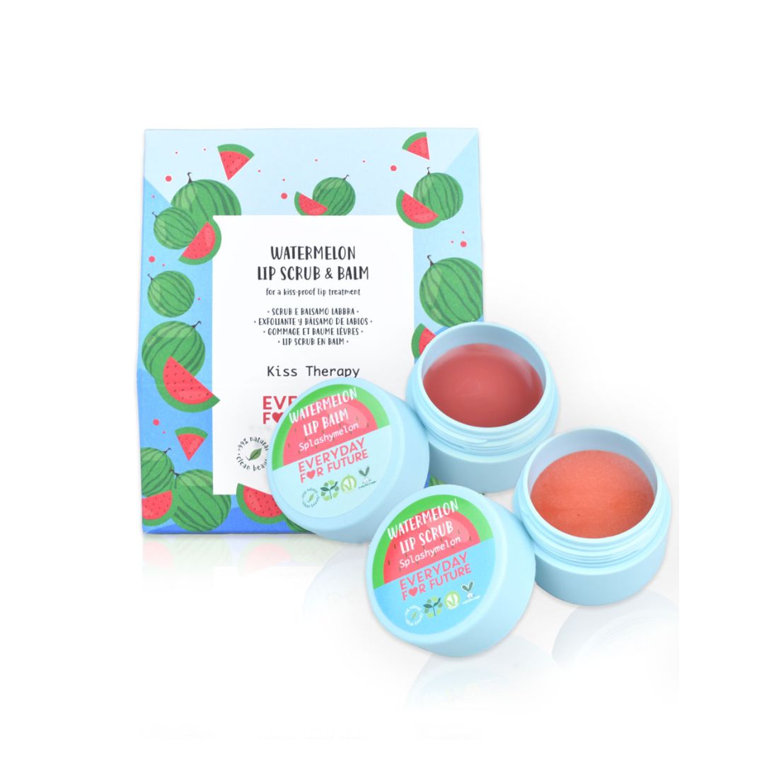 Trattamento labbra lip scrub e lip balm con estratto di anguria